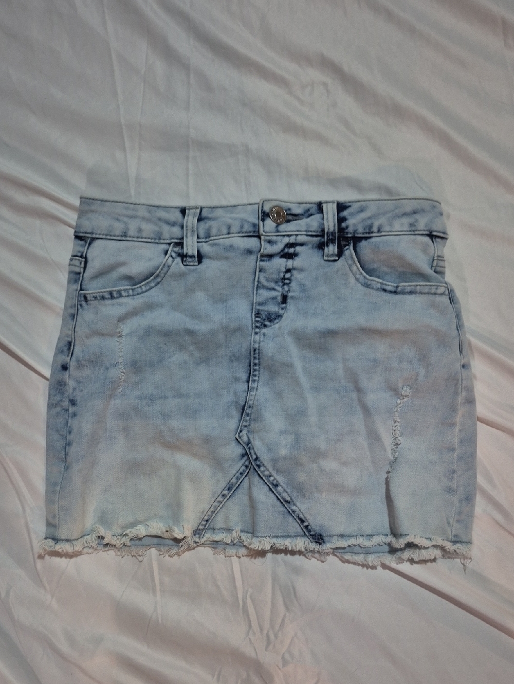 Justice Light Blue Denim Mini Skirt with Frayed Hem Built In Shorts